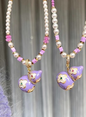 四叶草紫色葫芦项链新中式毛衣链