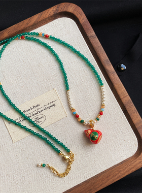 珐琅彩绿玉髓长款毛衣链