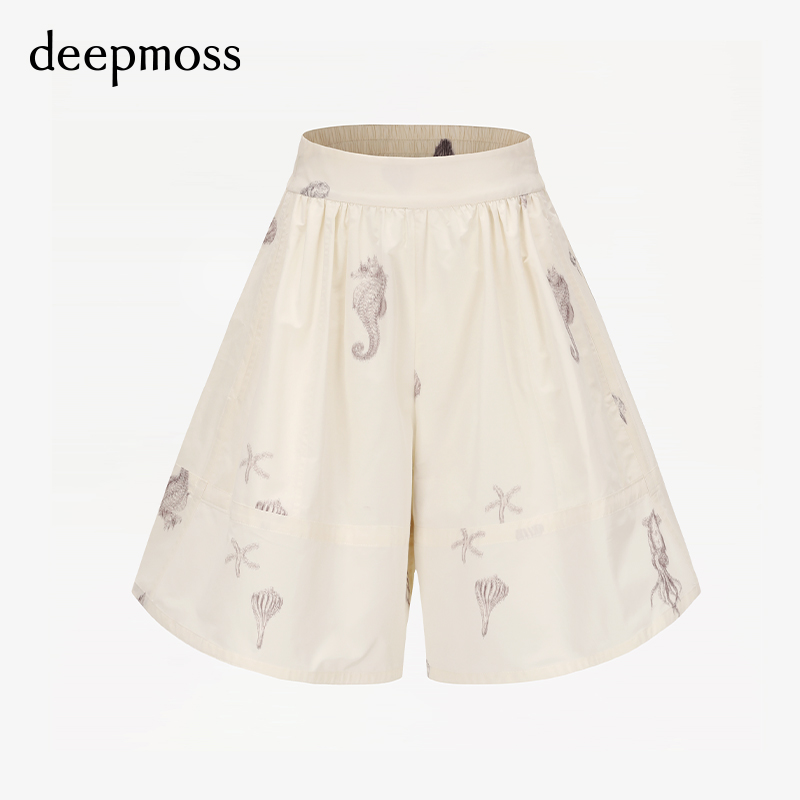 【清货折S】deepmoss  春夏海洋印花一字领花结长袖上衣裙裤套装 - 图3