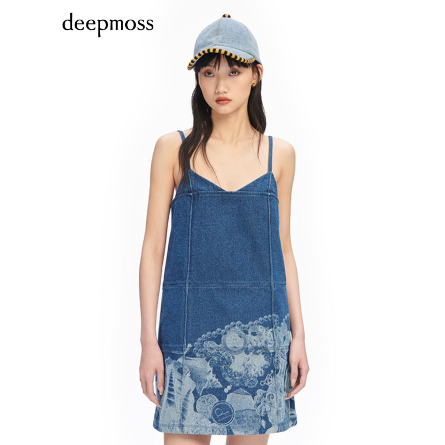 【deepmoss】2023秋季新款深海宝藏镭射牛仔短外套牛仔拼接吊带裙 - 图1