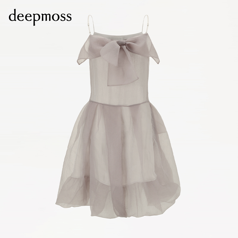 【清货折SM】deepmoss 春夏新款设计师甜美花结罩纱吊带裙连衣裙 - 图3