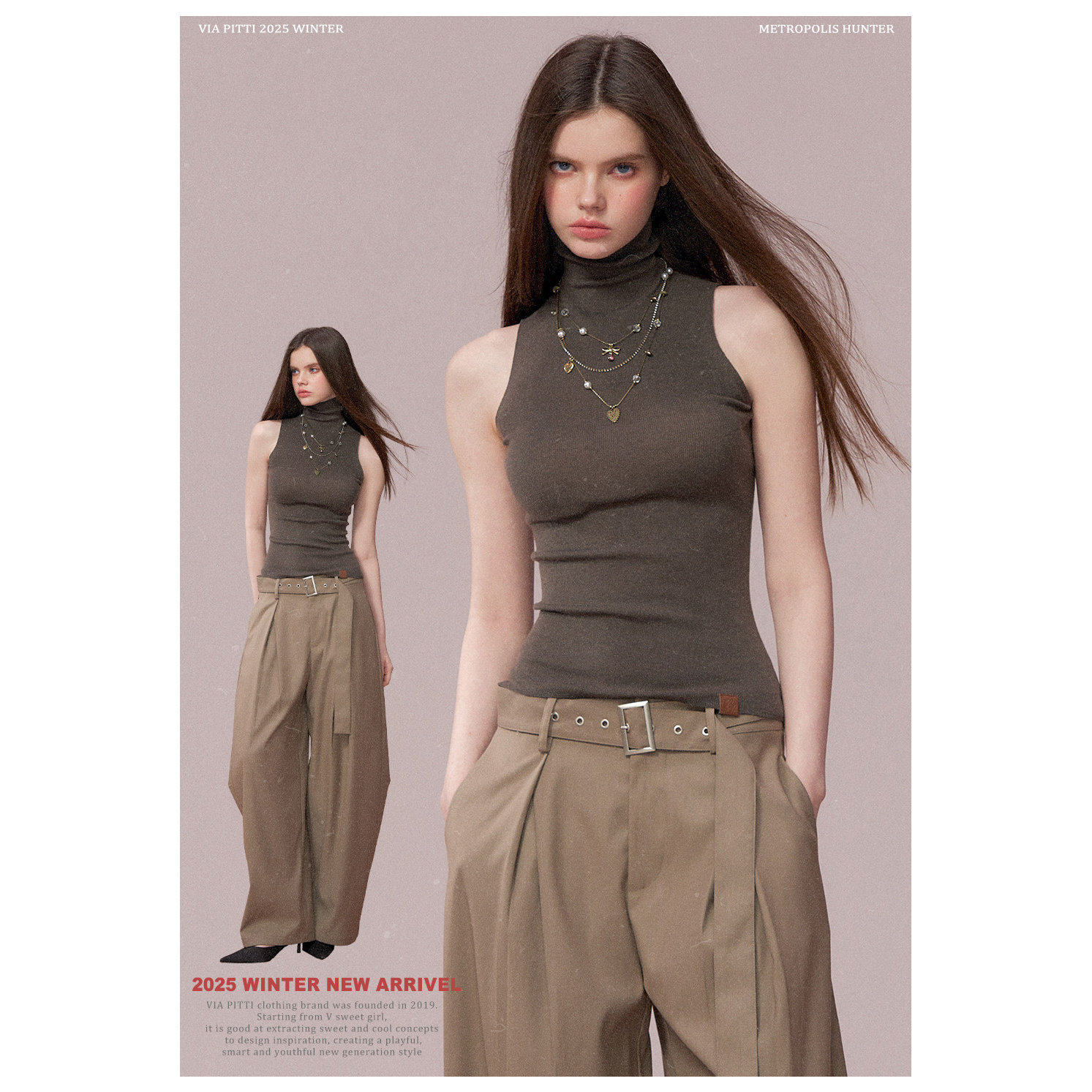 VIAPITTI设计感百搭高领无袖针织衫背心女装秋冬修身含桑蚕丝上衣,淘宝优惠券,粉丝福利购,淘宝优惠卷