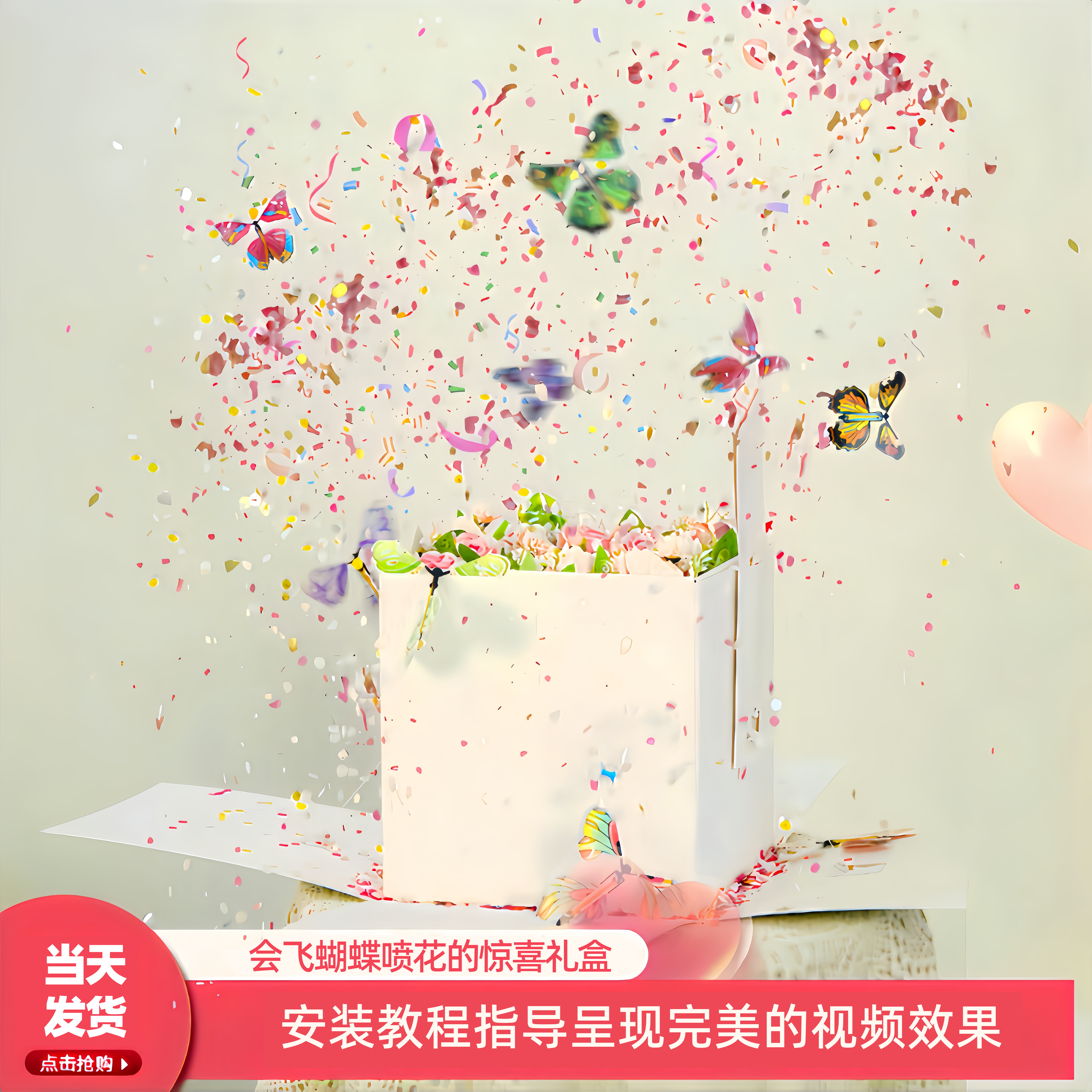 9加1情人节生日双层惊喜礼物会飞蝴蝶喷花送男友闺蜜弹射爆炸礼盒