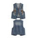ເສື້ອຢືດຄໍ V-ຄໍ Denim ປັກແສ່ວໃນລະດູຮ້ອນແບບເກົາຫຼີບາງໆ