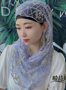 哈诗娜绣花帽子慕斯订珠植物围脖