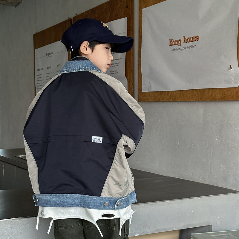 2026男童牛仔外套春秋款新款休闲拼接拼色夹克儿童帅气牛仔上衣,淘宝优惠券,粉丝福利购,淘宝优惠卷