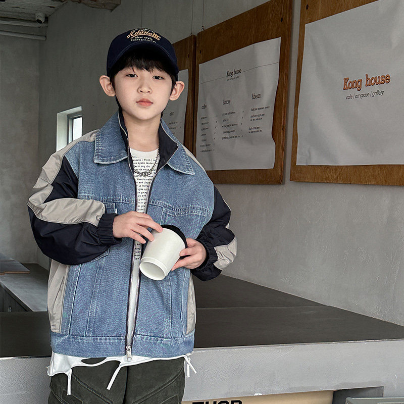 2026男童牛仔外套春秋款新款休闲拼接拼色夹克儿童帅气牛仔上衣,淘宝优惠券,粉丝福利购,淘宝优惠卷
