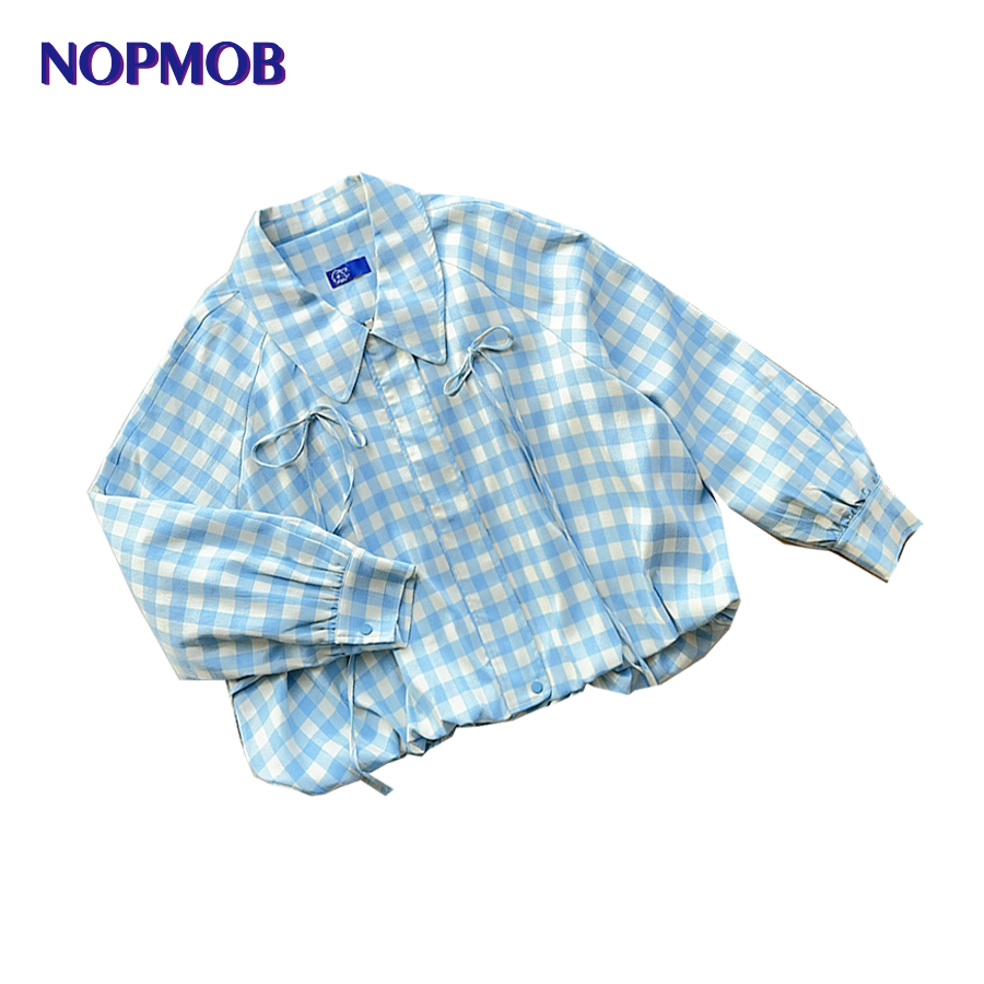 NOPMOB 干净蓝白格子 文艺复古网球棒球服运动服宽松套装外套新款