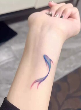 蓝色锦鲤彩色纹身贴女防水持久甜酷辣妹高颜值逼真手腕海洋系贴纸