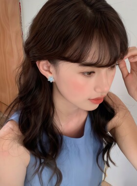 s925纯银针蓝色星星耳钉女2026新款小众气质耳环感水晶耳饰品