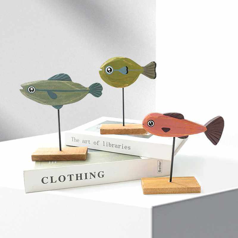 新款直销地中海风格手工制作创意木质小鱼桌面摆件样板房软装电视,淘宝优惠券,粉丝福利购,淘宝优惠卷