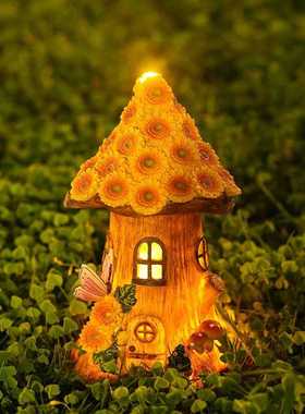 新款直销跨境向日葵树屋太阳能灯装饰摆件户外花园庭院家居阳台房