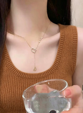 不致敏高保色爱心镶钻珍珠项链