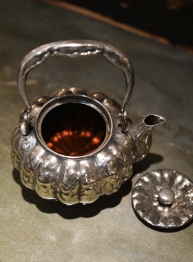 煮茶壶 泡茶壶 皆川堂铜镀银茶壶 南瓜造型 博茶堂 功夫茶具包邮