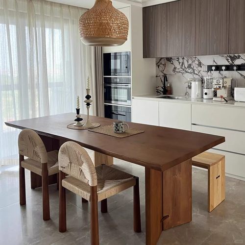 中古风全实木餐桌长方形白蜡木原木双拼大板桌客厅大长书桌工作台 - 图1