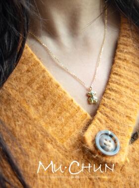 沐椿 925纯银镀金萌奶可爱小熊锆石锁骨项链送女友设计感轻奢饰品
