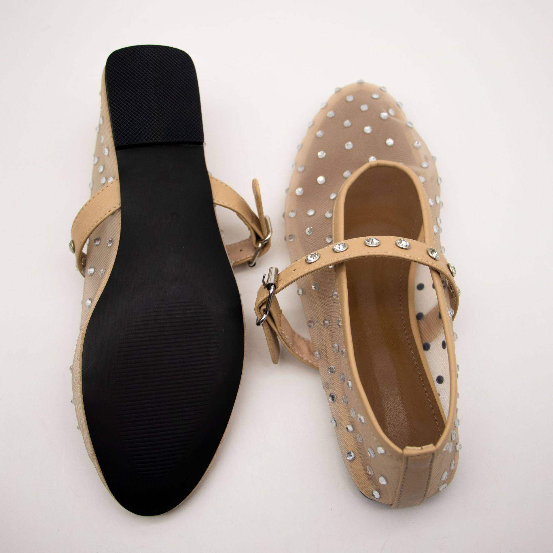 新款 2024外贸网面烫钻带浅口凉鞋圆头玛丽珍平底单鞋芭蕾女,淘宝优惠券,粉丝福利购,淘宝优惠卷