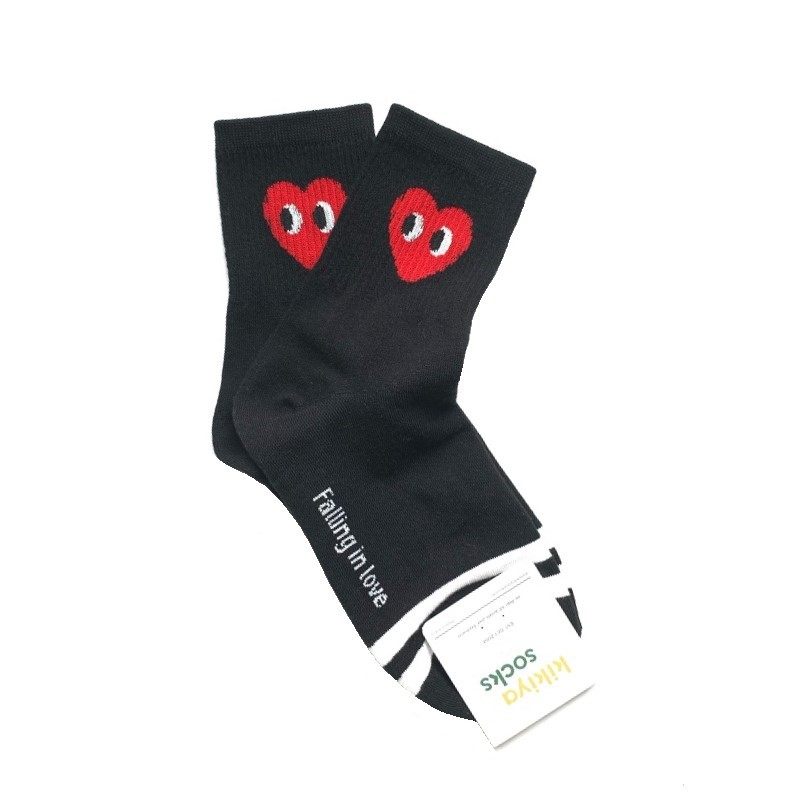 【满五双包邮】韩国中筒袜爱心眼睛条纹棉袜红色本命年喜庆女袜,淘宝优惠券,粉丝福利购,淘宝优惠卷