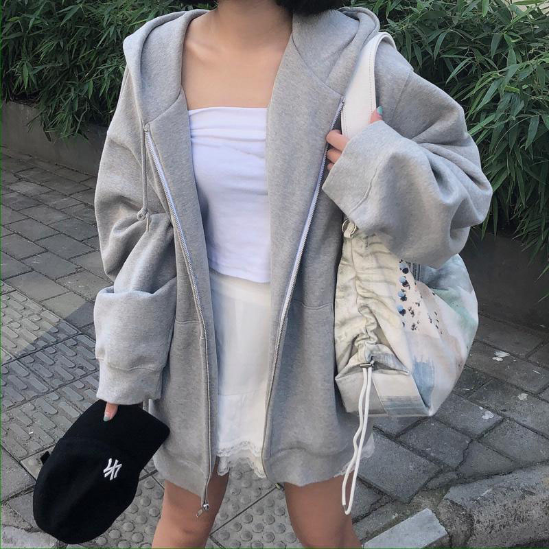 秋冬美式hiphop加绒加厚oversize卫衣开衫外套女2023新款春秋款