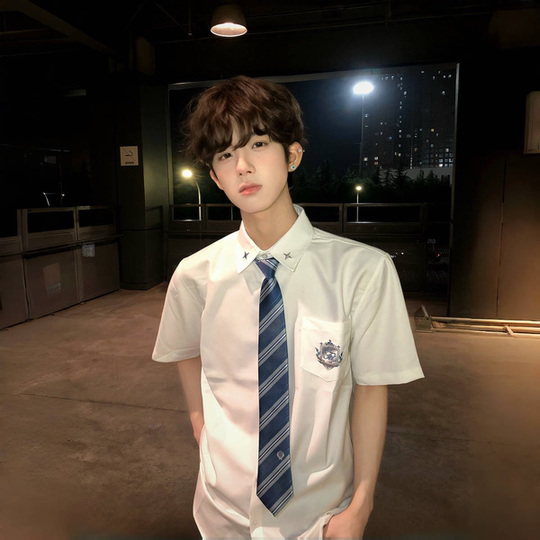 【刺篇】DK制服纯色基础款黑白色衬衣男生学院风短袖衬衫毕业班服