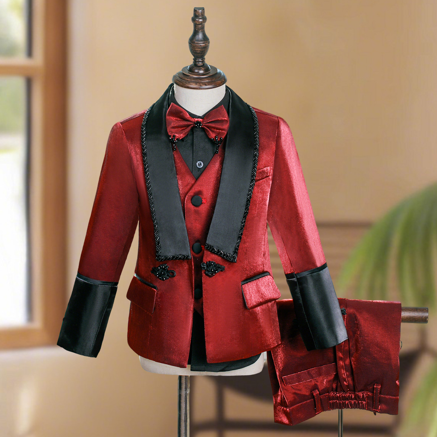 男童西装套装高级感红色花童礼服儿童小西服晚会主持人钢琴演出服,淘宝优惠券,粉丝福利购,淘宝优惠卷