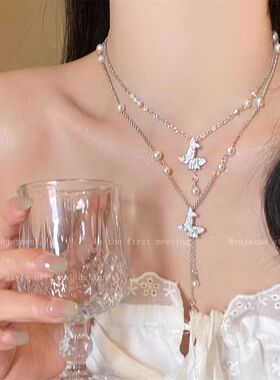 银色蝴蝶流苏珍珠项链女2026新款独特绝美锁骨链小众百搭春夏配饰