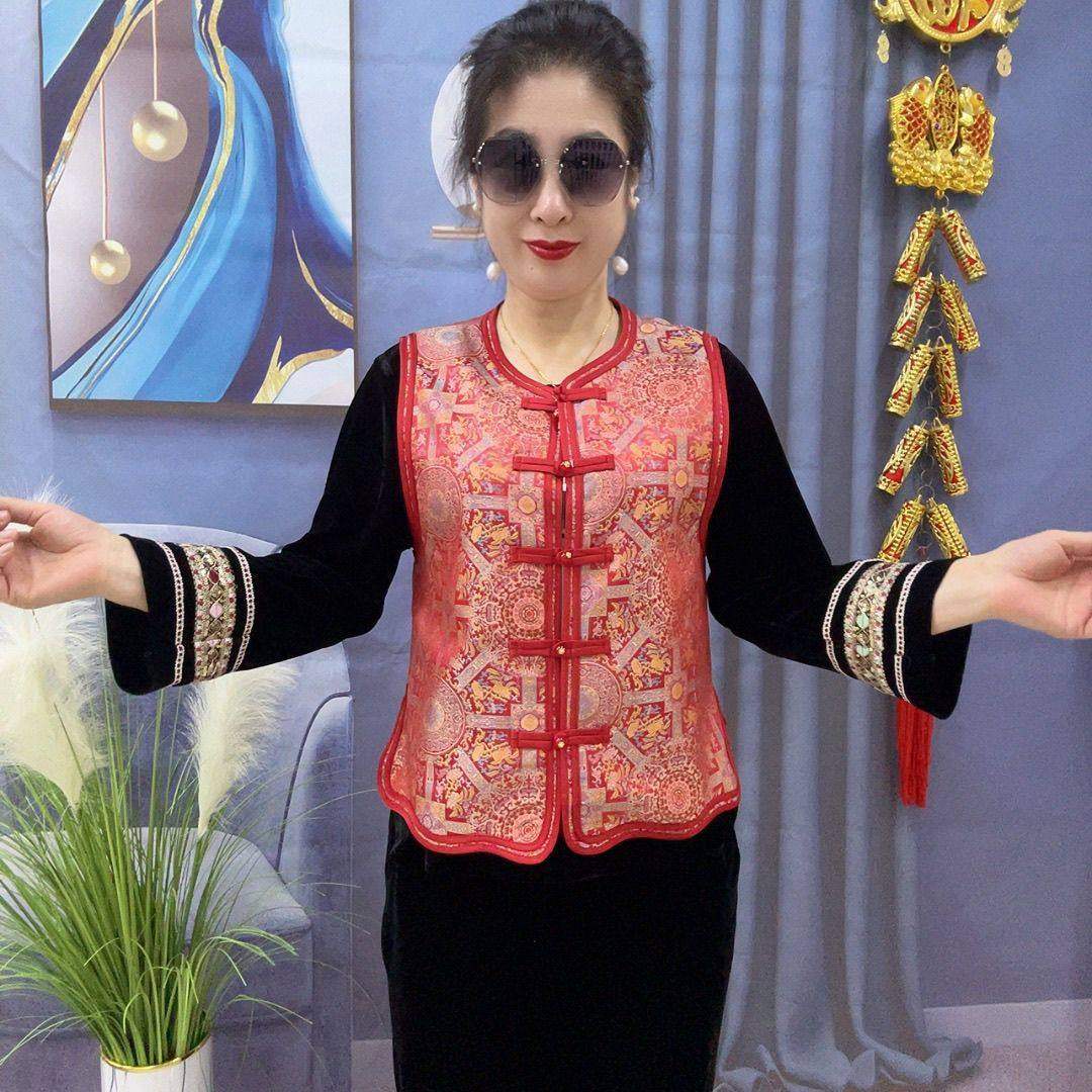 春秋新款正版新中式国风提花马夹包边工艺盘扣妈妈女装马甲坎肩潮,淘宝优惠券,粉丝福利购,淘宝优惠卷