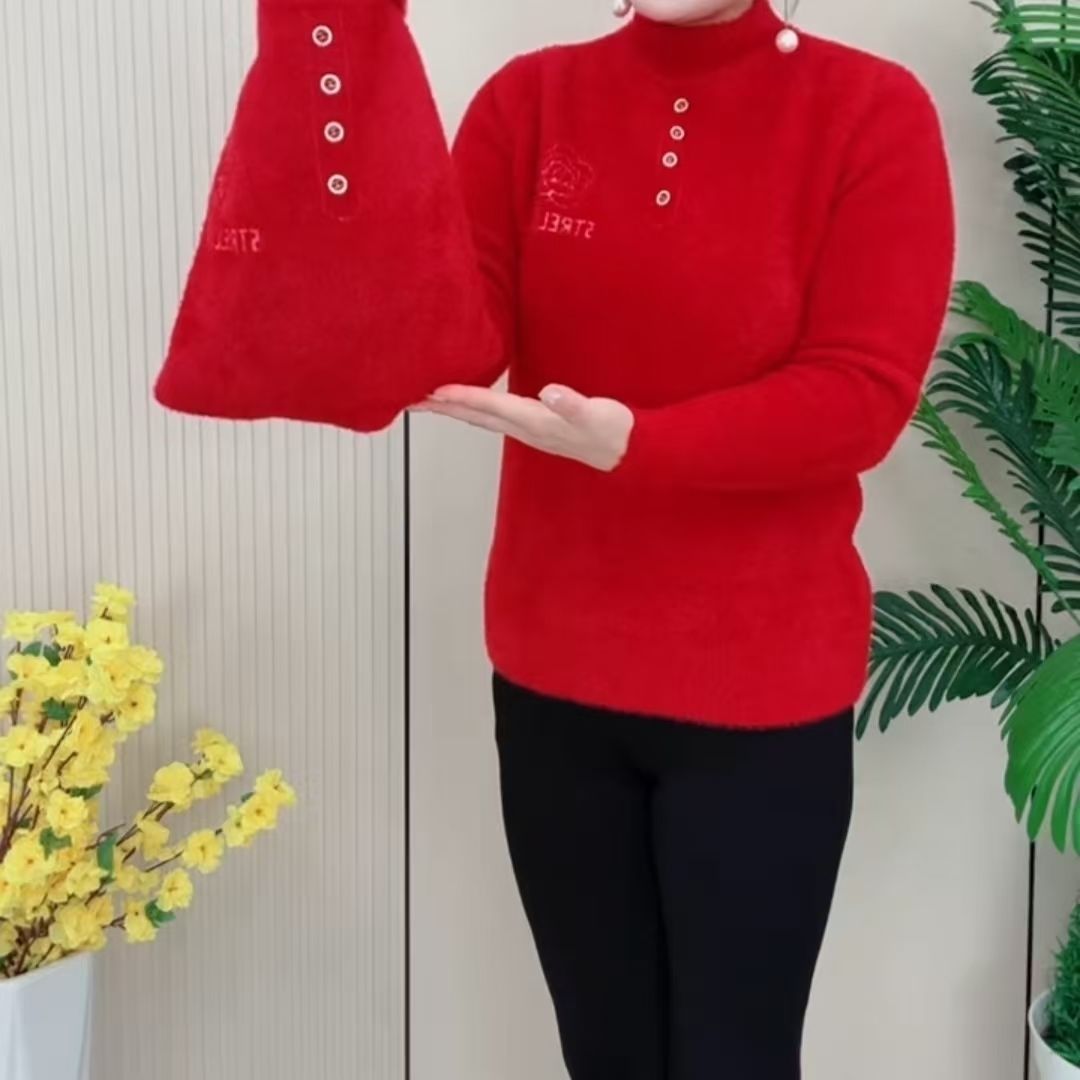 2025新款秋冬保暖高级感小衫中老年妈妈装减龄显瘦打底百搭宽松 - 图1
