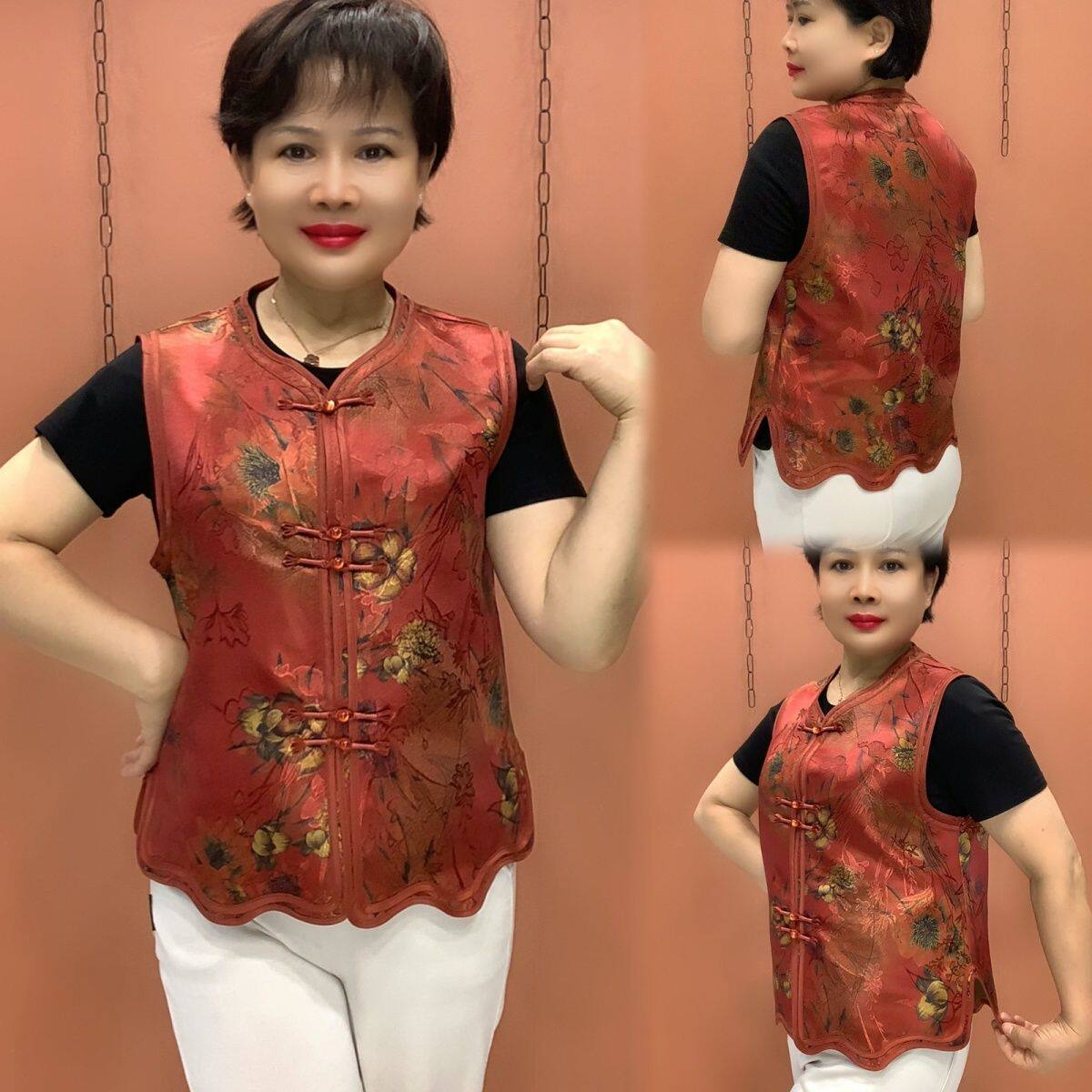 Mercerized fabric buckle vest for middle-aged and elderly people