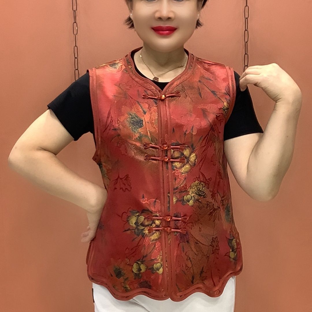 Mercerized fabric buckle vest for middle-aged and elderly people