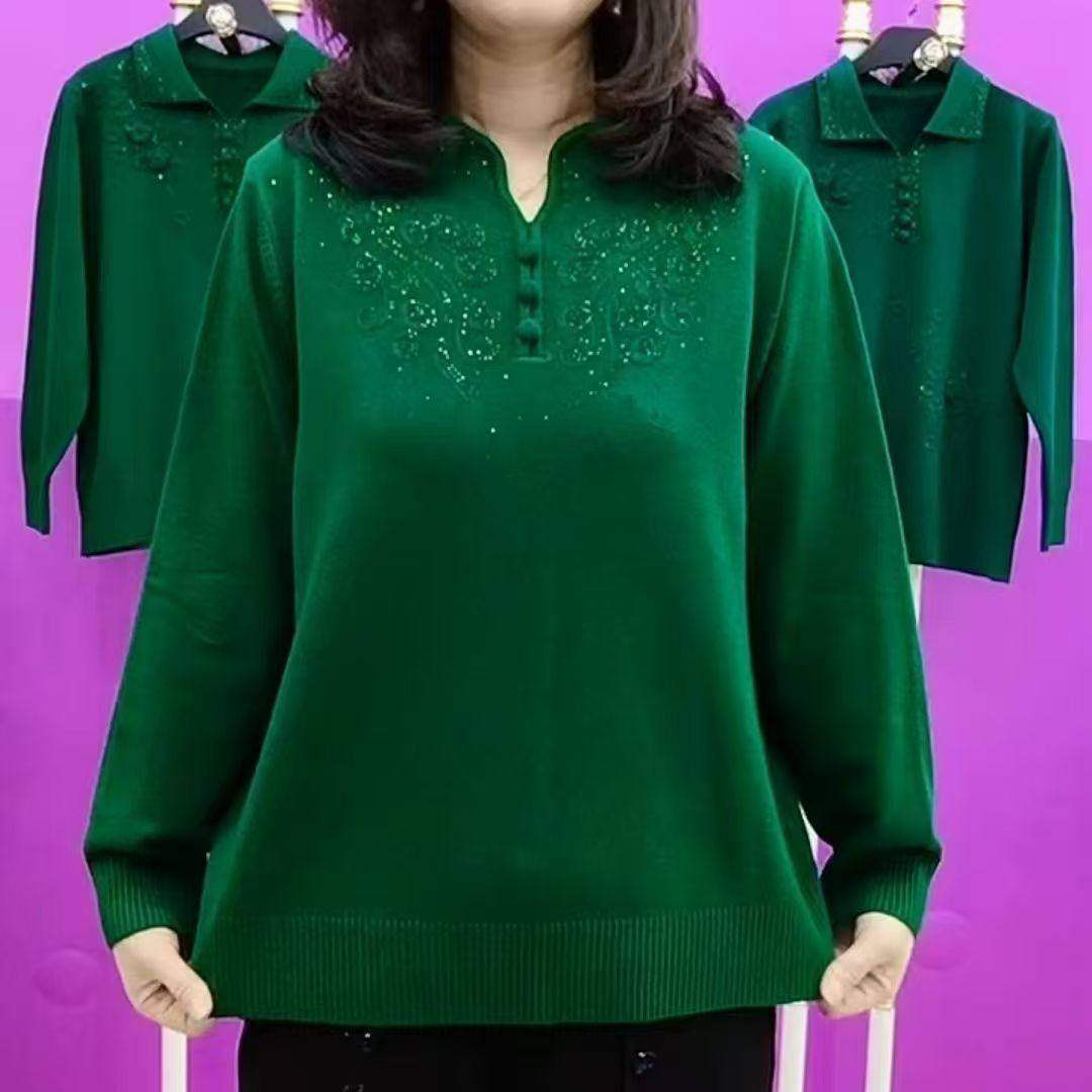 妈妈针织秋冬羊毛衫新款旗袍领上衣宽松针织衫打底中老年女装毛衣,淘宝优惠券,粉丝福利购,淘宝优惠卷