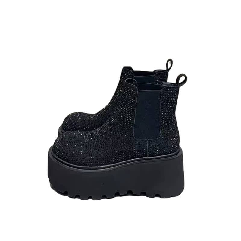 重工时尚满钻厚底增高短靴烟管靴女2025秋冬新款加绒百搭休闲鞋,淘宝优惠券,粉丝福利购,淘宝优惠卷