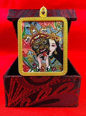 精品手绘彩金扎基拉姆前世今生唐卡吊坠