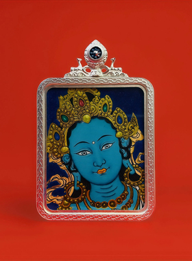 手绘绿度母唐卡吊坠男女款项链挂件饰品礼物毛衣项链