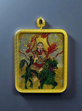 手绘彩金雷祖唐卡吊坠护身符