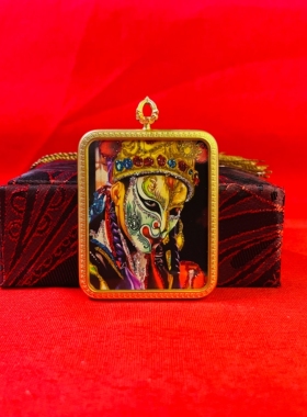 彩晶白鹤童子脸谱唐卡吊坠 官将首