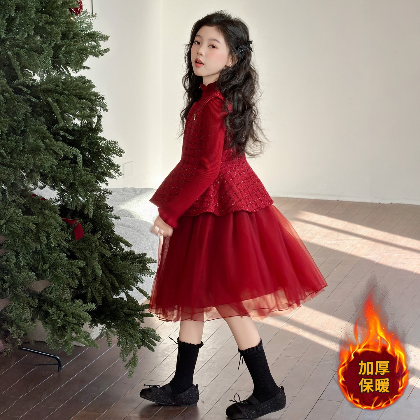 女童拜年服2026新款过年时髦女孩公主连衣裙儿童冬装新年圣诞礼服,淘宝优惠券,粉丝福利购,淘宝优惠卷