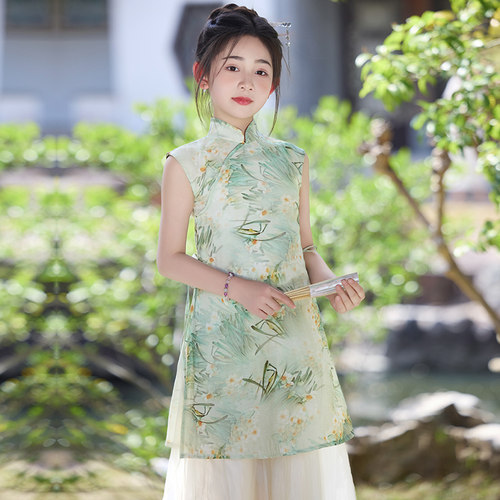 女童汉服夏装2026新款亲子旗袍连衣裙中国风儿童裙裤襦裙女孩套装 - 图1