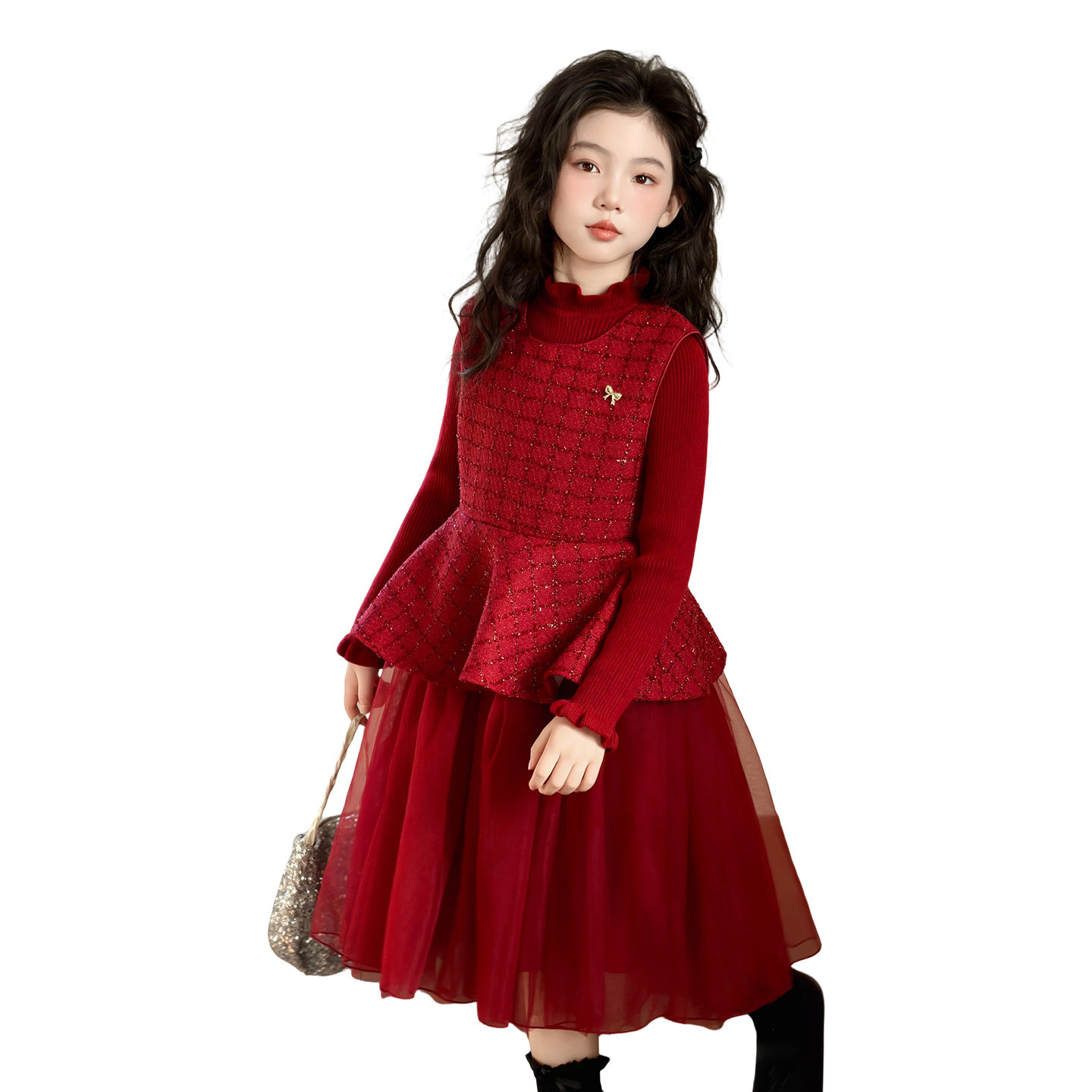 女童拜年服2026新款过年时髦女孩公主连衣裙儿童冬装新年圣诞礼服,淘宝优惠券,粉丝福利购,淘宝优惠卷