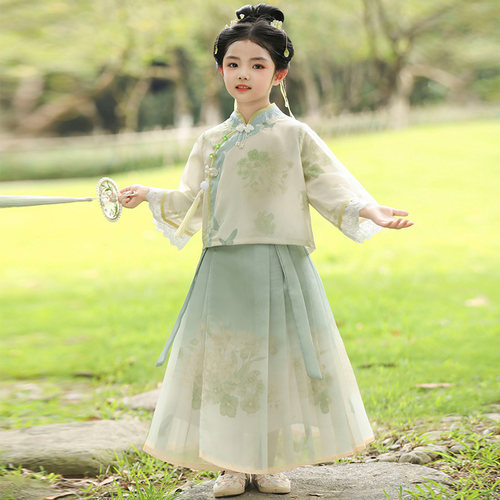 汉服女童中国风马面裙套装裙春夏2026新款洋气新中式儿童长袖古装 - 图1