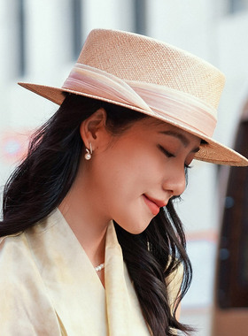 平顶草帽出游轻奢浪漫女夏定制