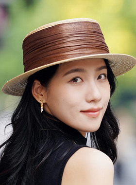 逛街女平檐真丝麻褶草帽