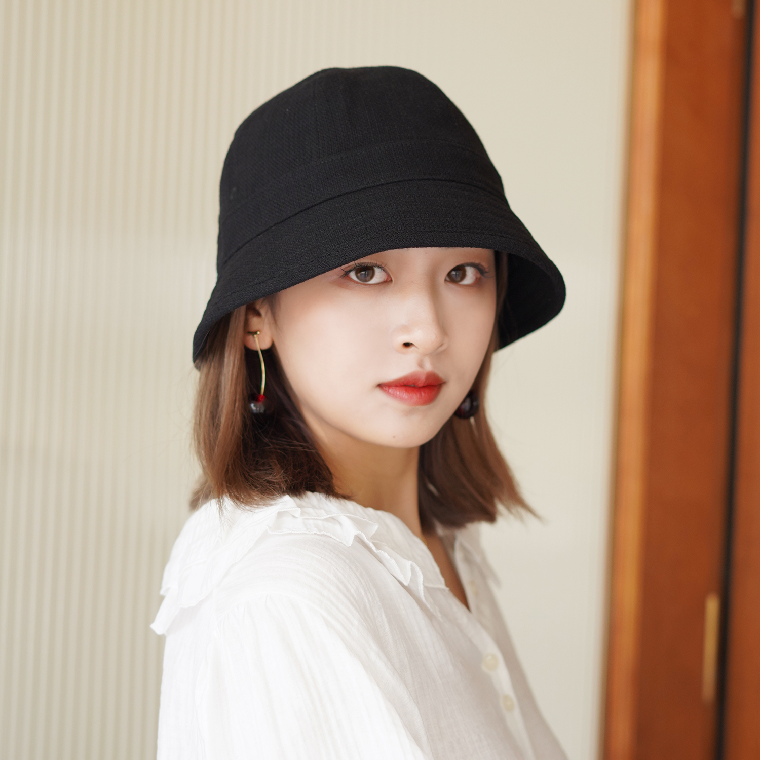 秋印渔夫帽春夏女日系棉麻遮阳防晒小边大头围时尚显脸小水桶盆帽