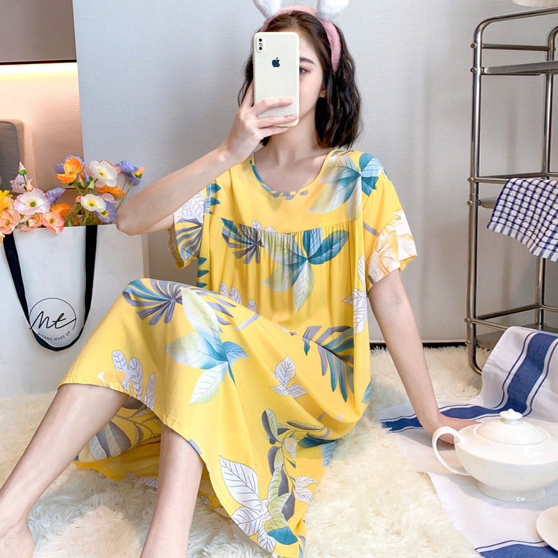 夏季睡裙妈妈婆婆显瘦短袖连衣裙 斑斓星睡裙