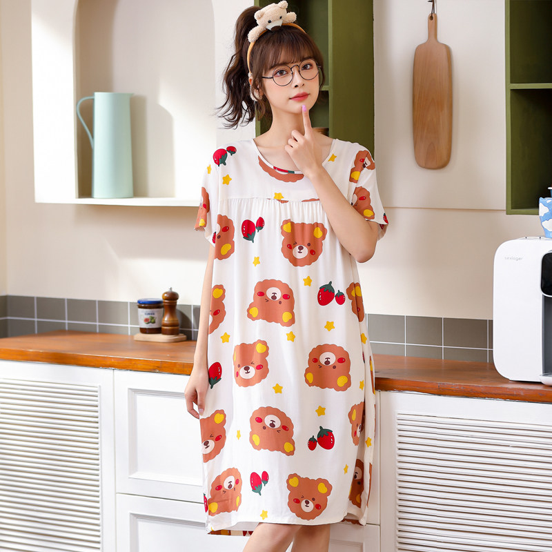 韩版加长款卡通薄款短袖加大码睡裙 斑斓星睡裙