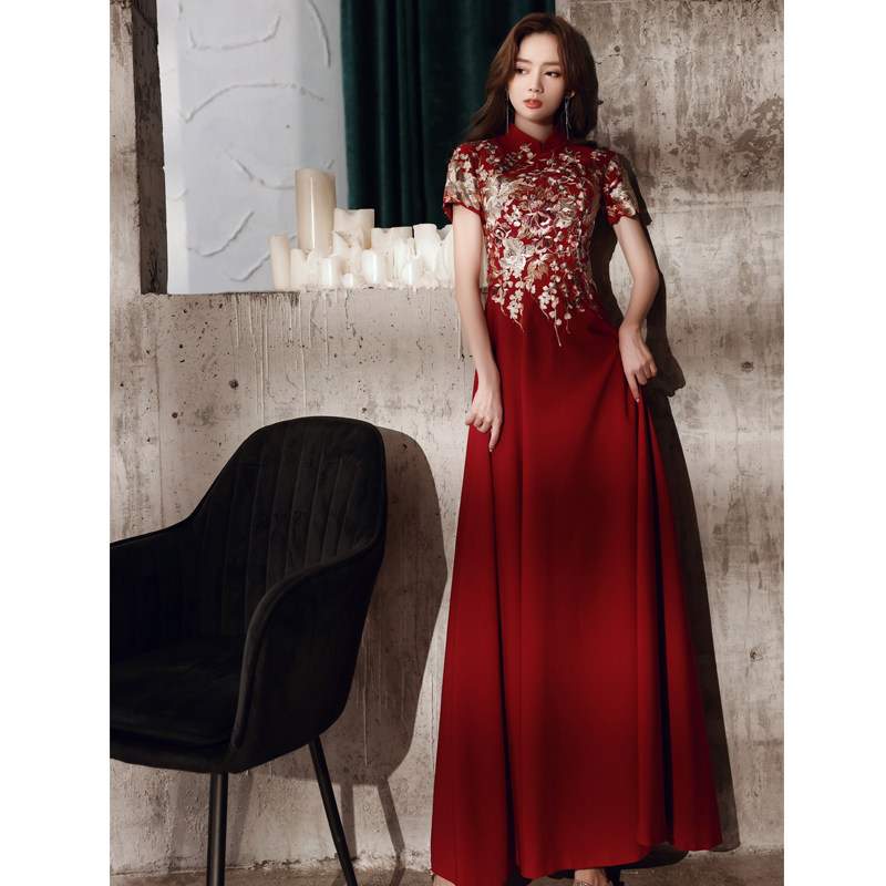 旗袍新娘2020新款酒红色秋季敬酒服 沐奢礼服/晚装