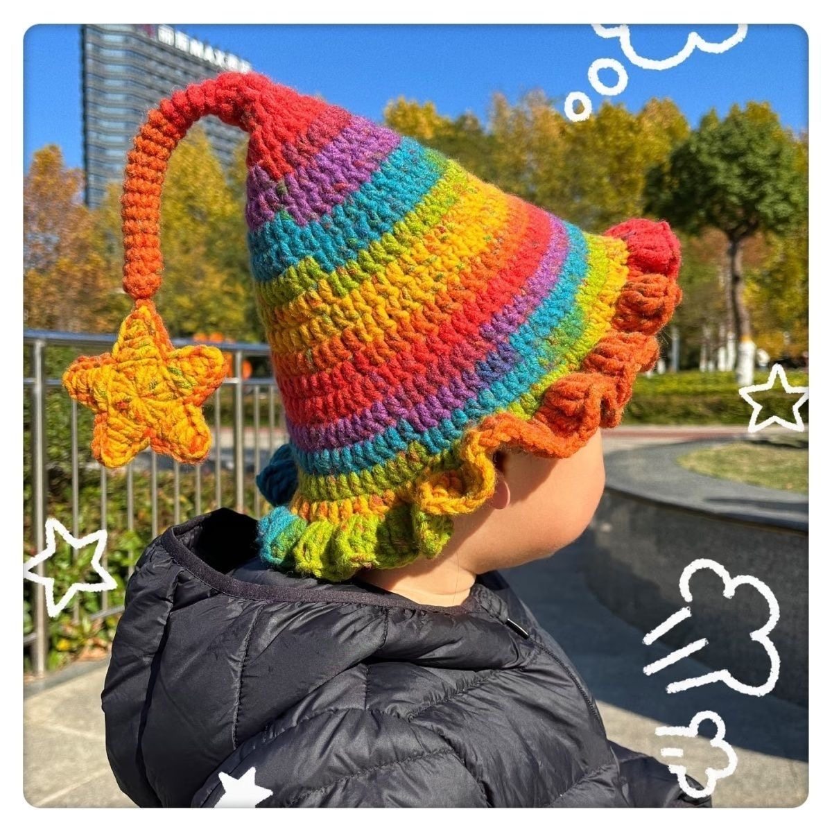 【成品】精灵帽毛花边虹花边毛线钩织成品出片女巫帽秋冬儿童,淘宝优惠券,粉丝福利购,淘宝优惠卷