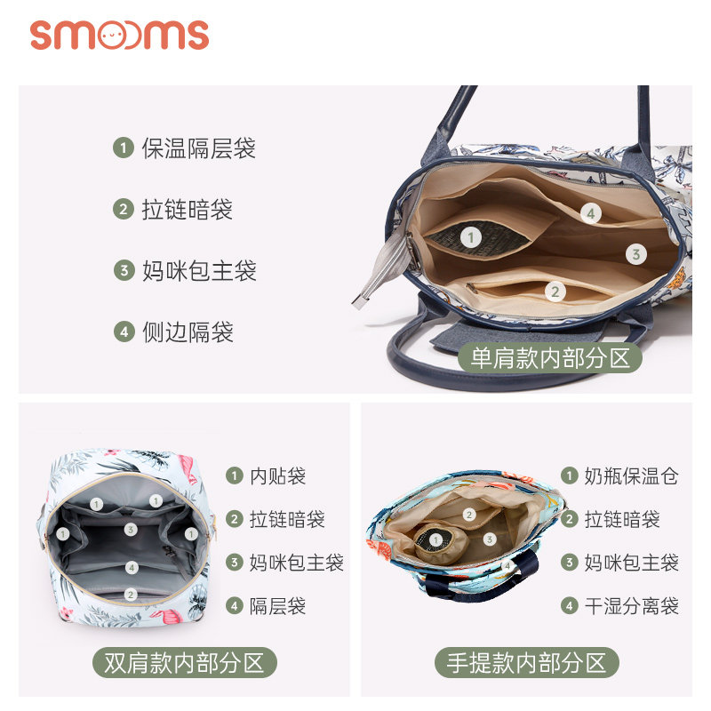 思萌大容量单肩孕妇外出多功能包 smooms妈咪包/袋