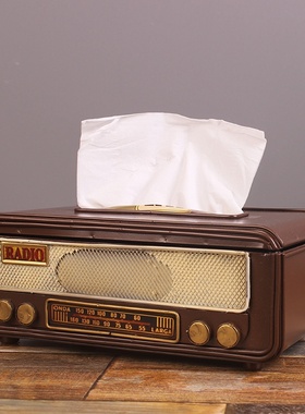 美式复古收音机纸巾盒欧式家居餐桌手提箱抽纸盒客厅装饰品摆件