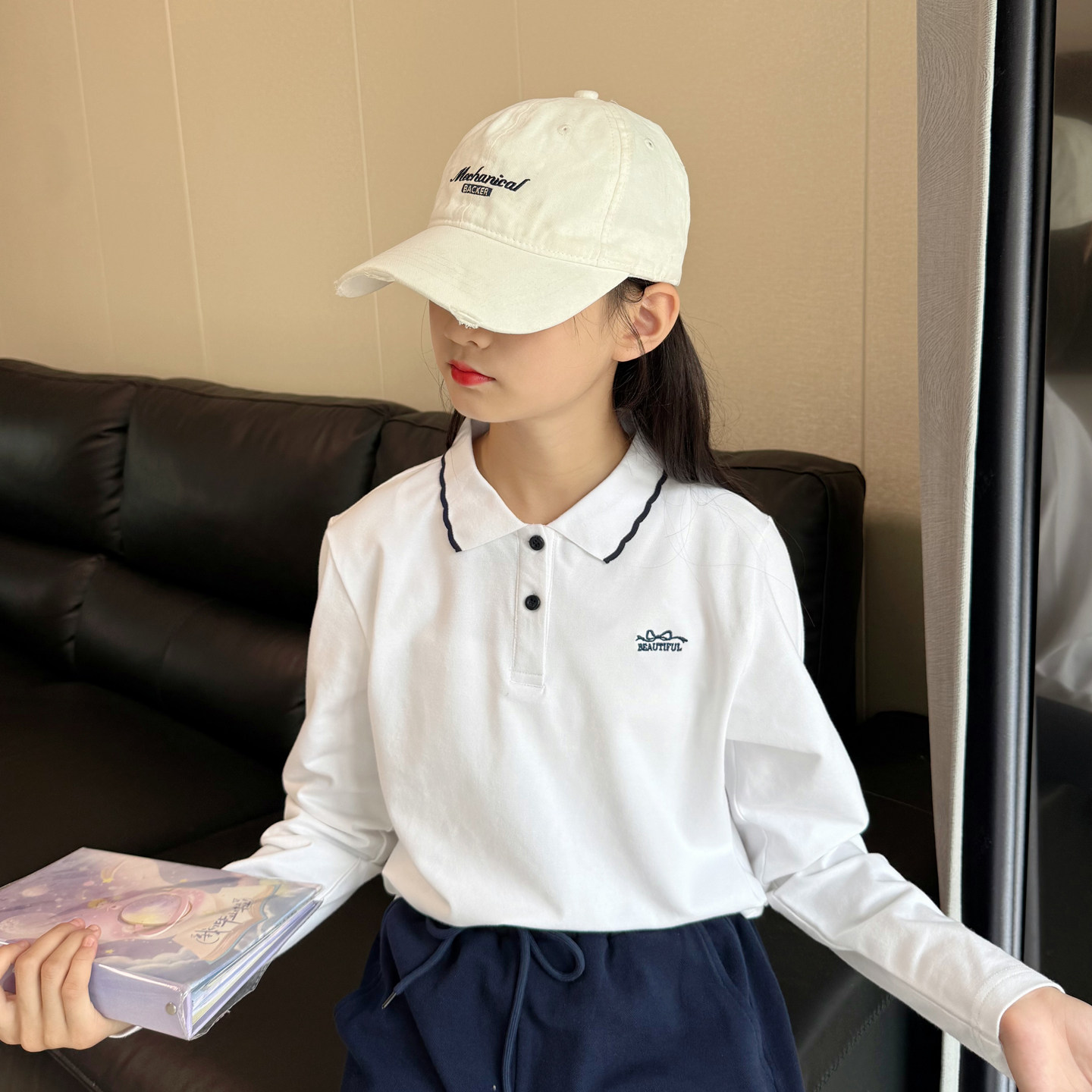 儿童长袖POLO衫女童翻领长袖t恤2025秋装新款女童花边领纯棉上衣,淘宝优惠券,粉丝福利购,淘宝优惠卷